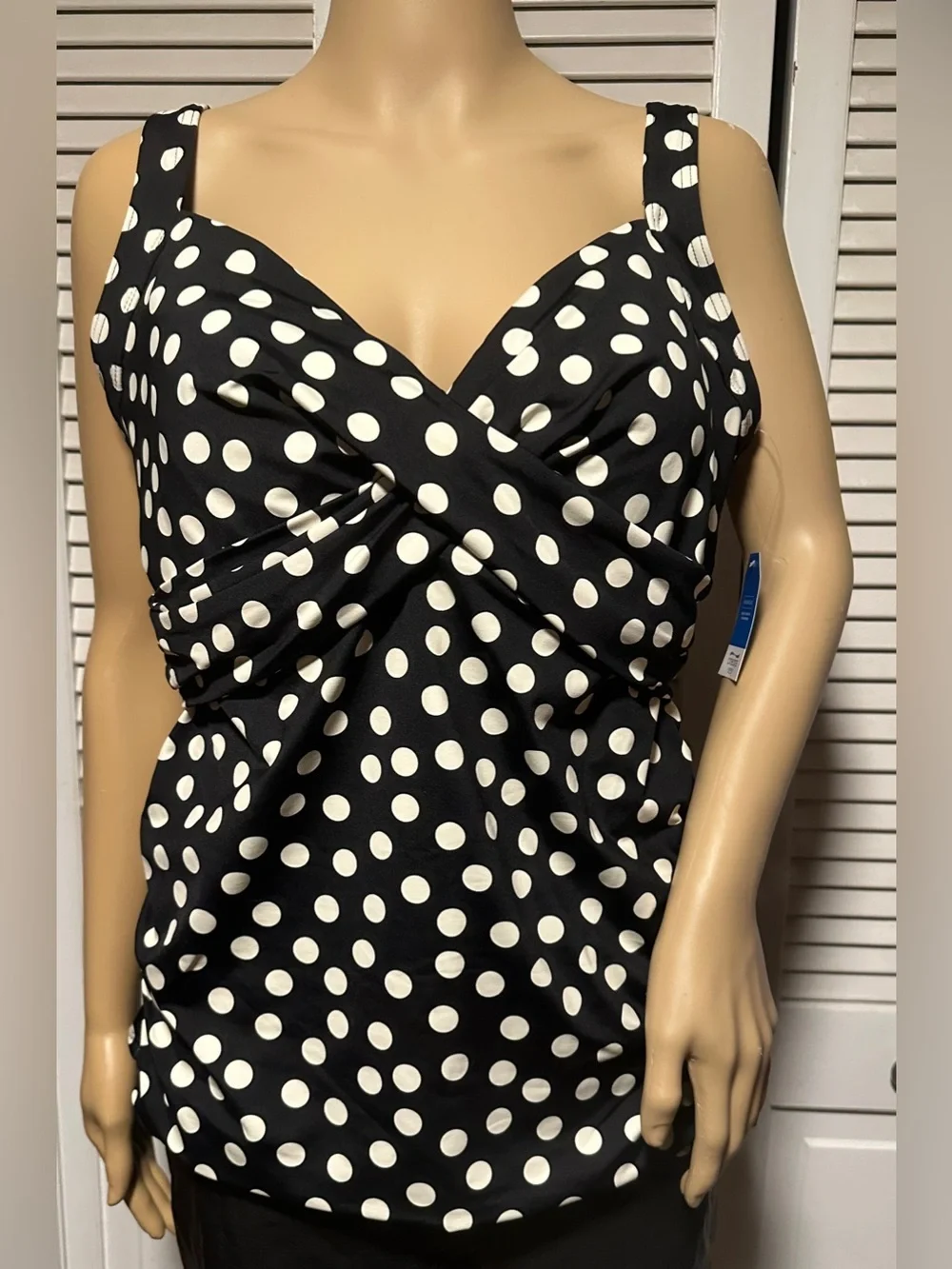 NWT Lands’ End Tankini Black with White Polka Dots Swim Top 14 D